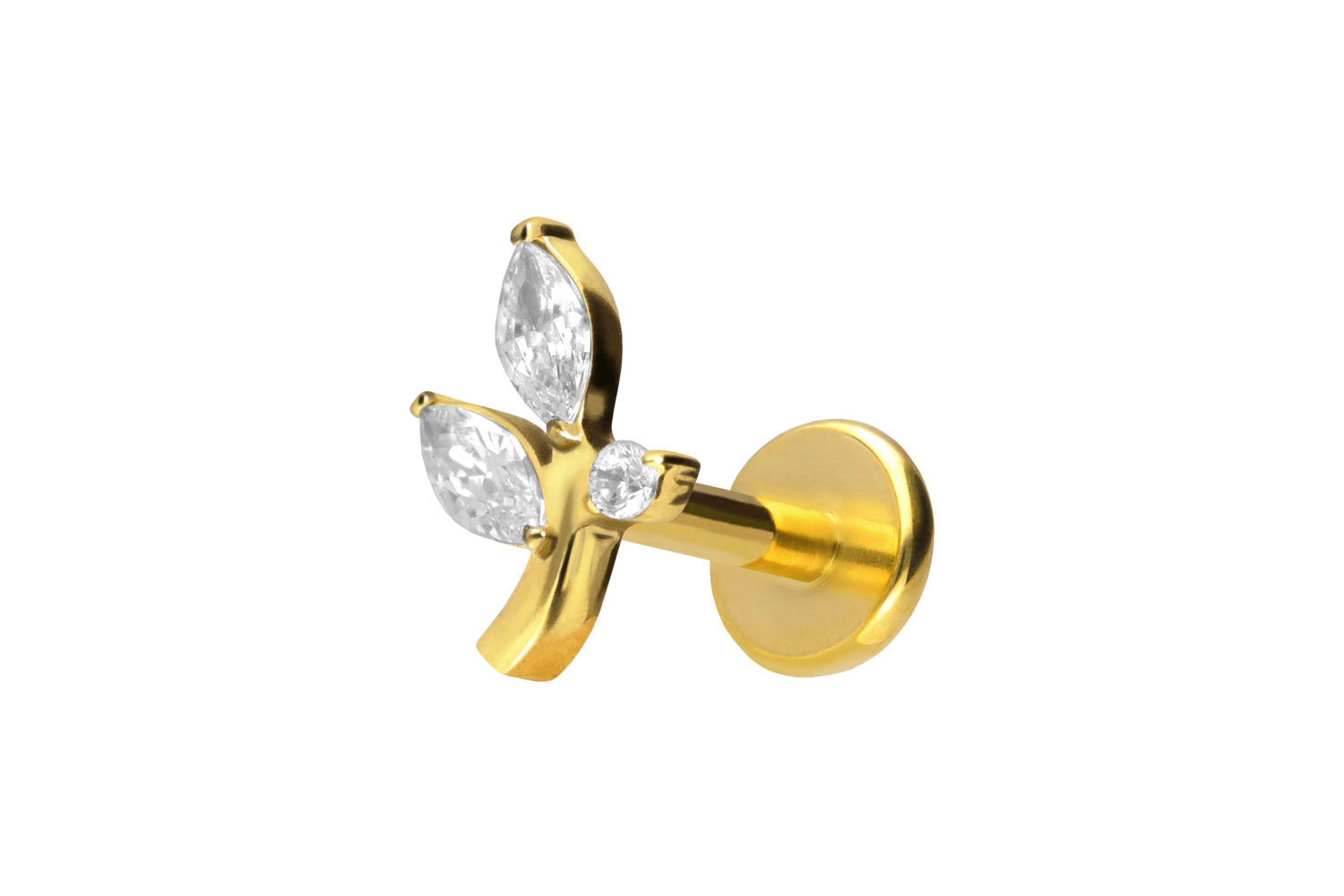 Titan Labret Piercing mit Push Fit KRISTALLZWEIG